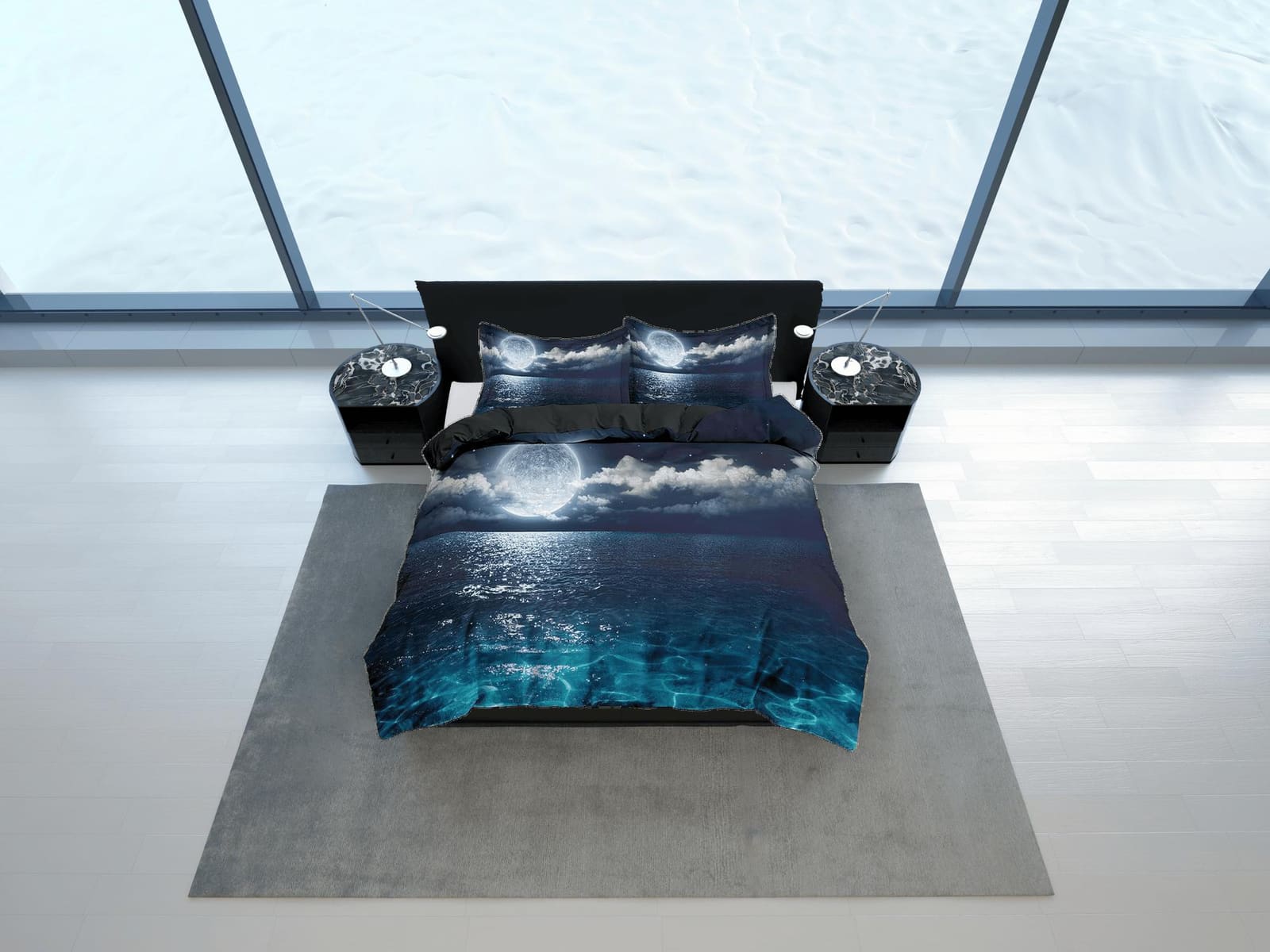 Above the calm sea moon duvet cover set galaxy bedding, space bedding set full, duvet cover king, queen, dorm bedding, tod…