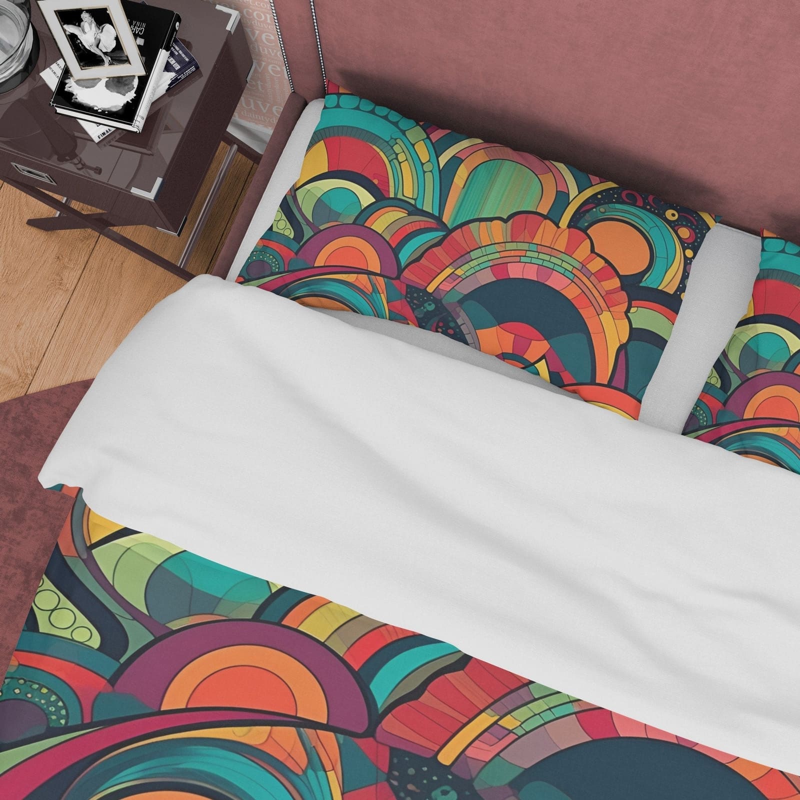 Abstract Design Duvet Cover Retro Bedding Set, Colorful Blanket Cover, 70's Nostalgia Quilt Cover, Unique Pattern Bedsprea…