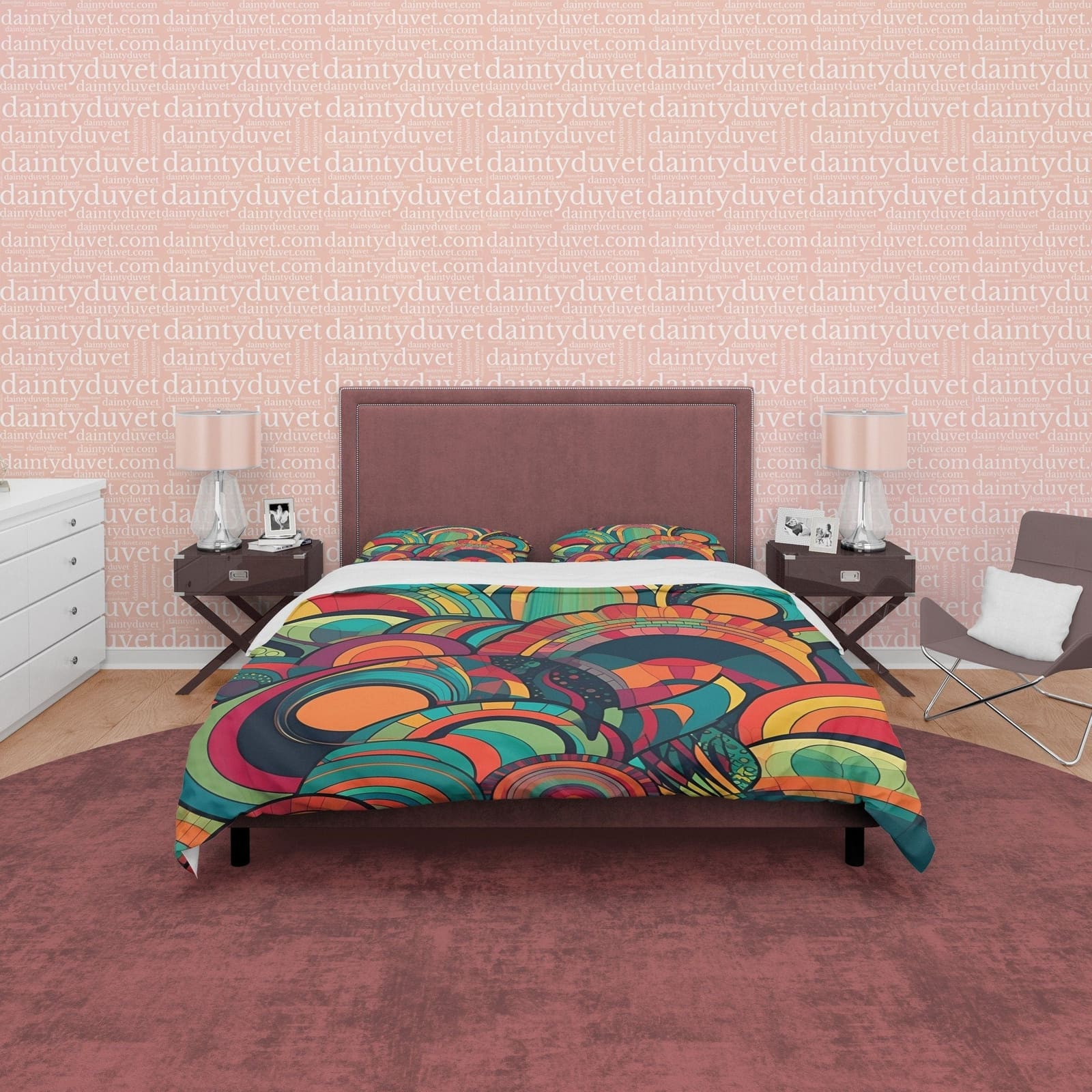 Abstract Design Duvet Cover Retro Bedding Set, Colorful Blanket Cover, 70's Nostalgia Quilt Cover, Unique Pattern Bedsprea…