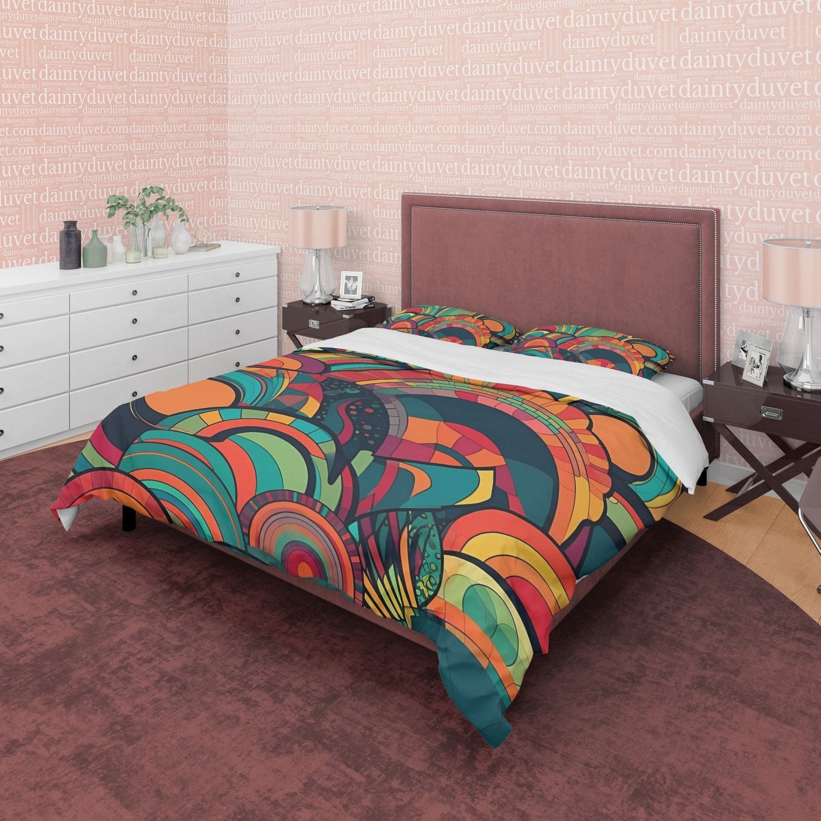Abstract Design Duvet Cover Retro Bedding Set, Colorful Blanket Cover, 70's Nostalgia Quilt Cover, Unique Pattern Bedsprea…