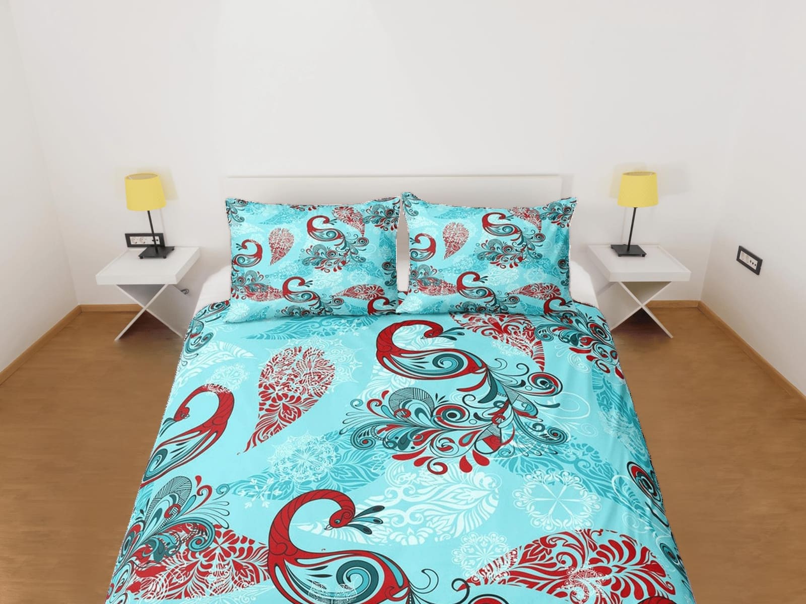 Abstract design peacock decor aesthetic bedding set full, luxury duvet cover queen, king, boho duvet, designer bedding, ma…