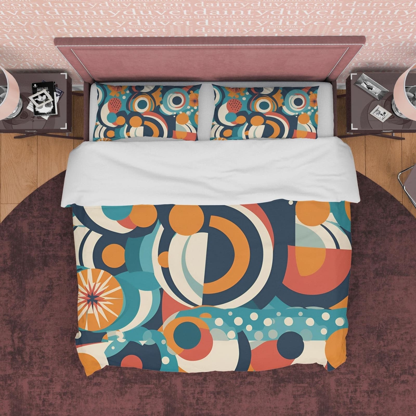 Abstract Retro Bedding Set, Geometric Duvet Cover, Colorful Quilt Cover, Unique Bedspread, 70s Nostalgia Bed Cover, Zipper…