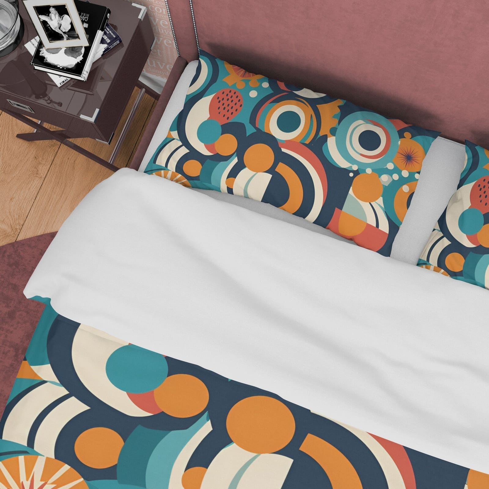 Abstract Retro Bedding Set, Geometric Duvet Cover, Colorful Quilt Cover, Unique Bedspread, 70s Nostalgia Bed Cover, Zipper…
