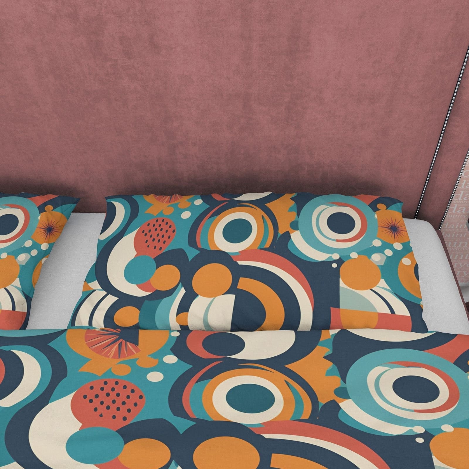 Abstract Retro Bedding Set, Geometric Duvet Cover, Colorful Quilt Cover, Unique Bedspread, 70s Nostalgia Bed Cover, Zipper…