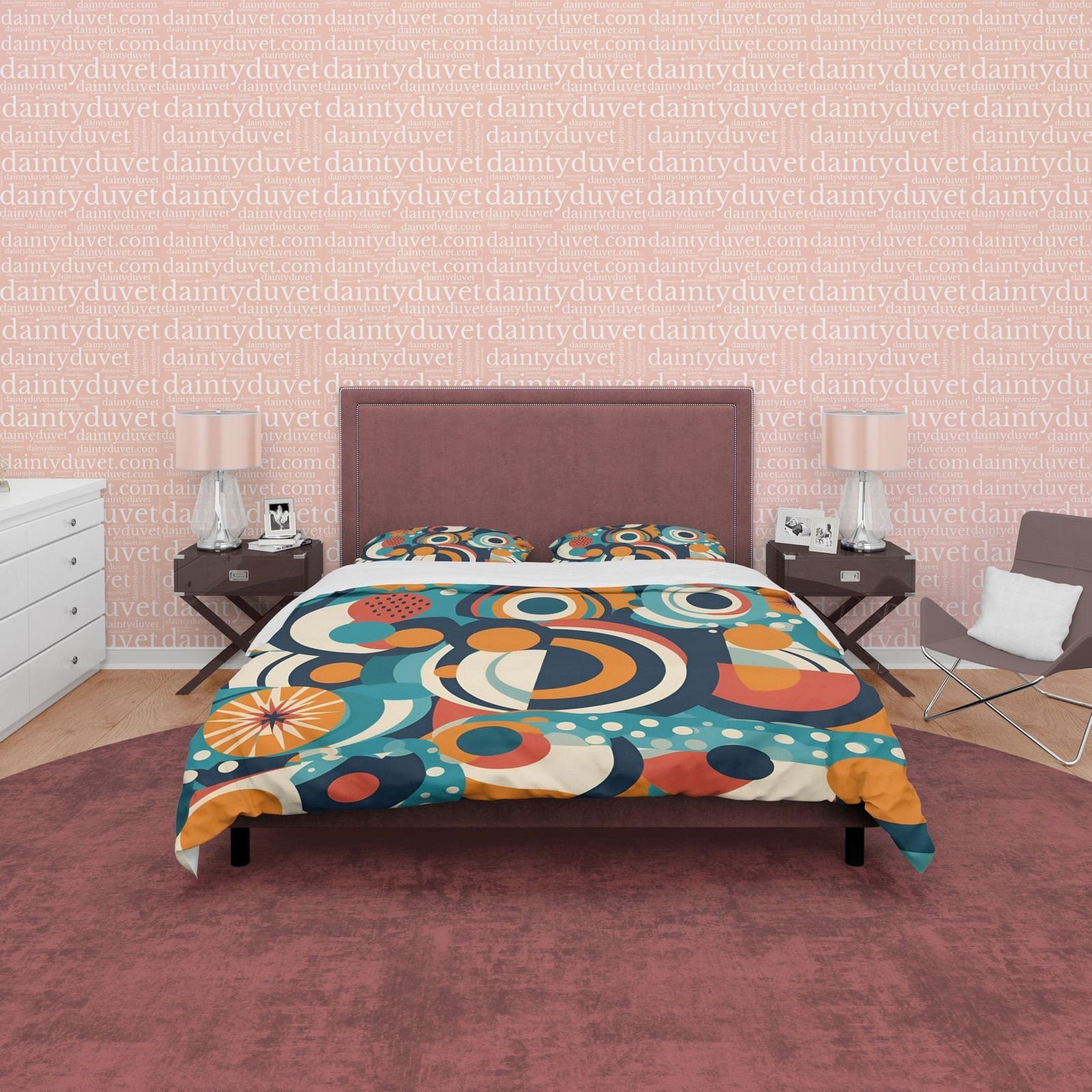Abstract Retro Bedding Set, Geometric Duvet Cover, Colorful Quilt Cover, Unique Bedspread, 70s Nostalgia Bed Cover, Zipper…
