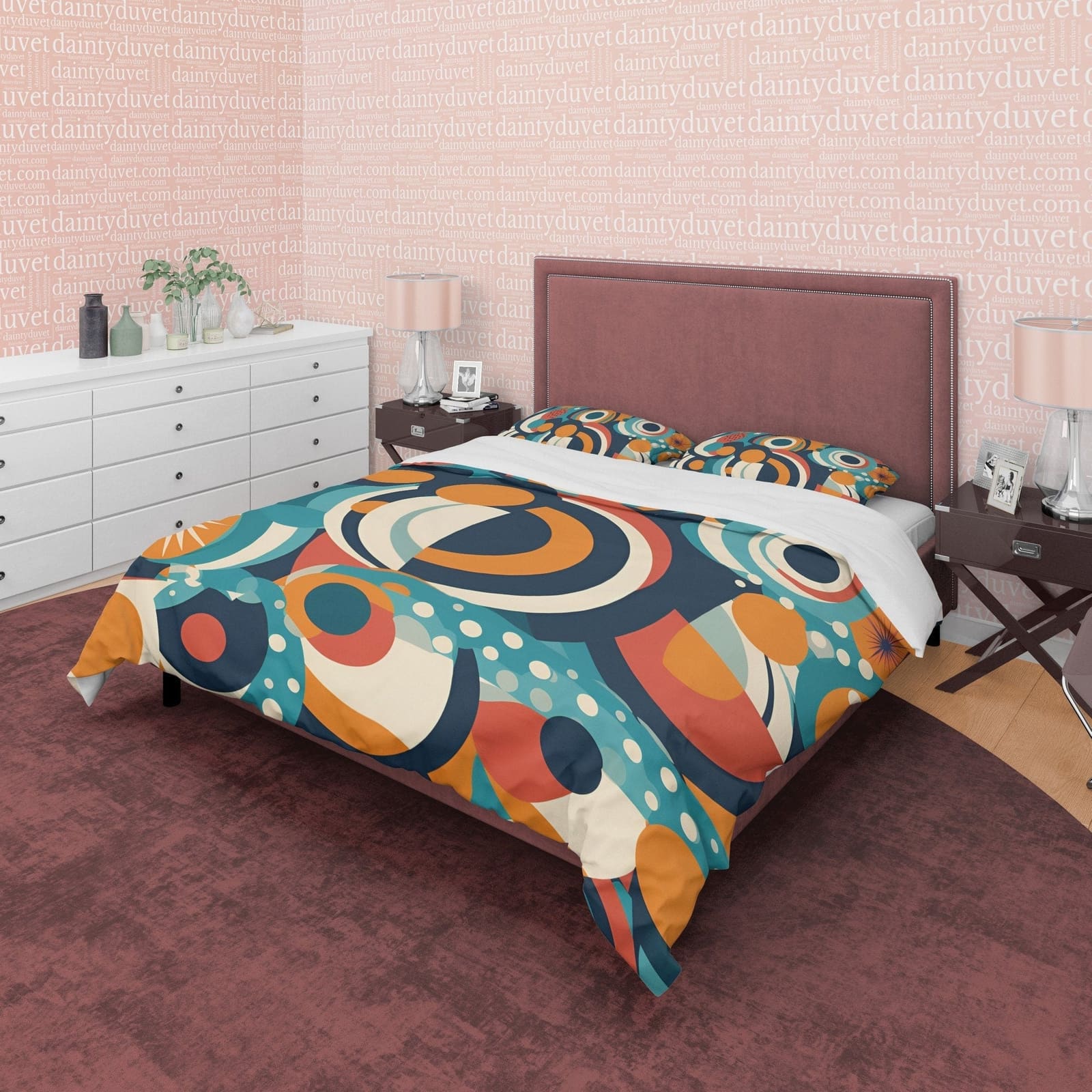Abstract Retro Bedding Set, Geometric Duvet Cover, Colorful Quilt Cover, Unique Bedspread, 70s Nostalgia Bed Cover, Zipper…