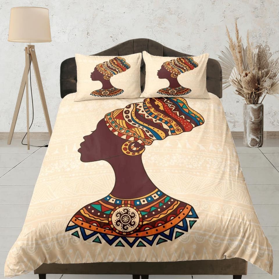 African black woman bedding set duvet cover, boho bedding, african ethnic tribal designs, afrocentric designer bedding, so…