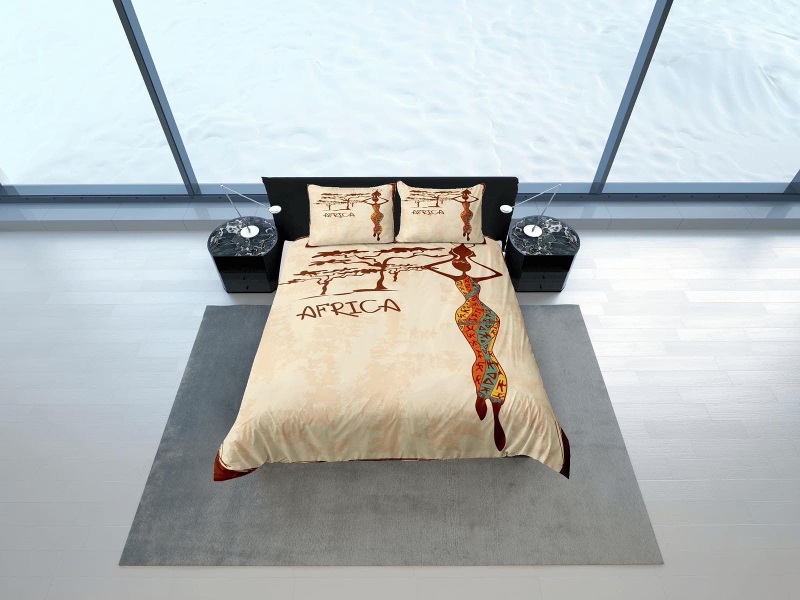 African black woman in traditional dress bedding duvet cover, boho bedding set african ethnic design, afrocentric bedding…