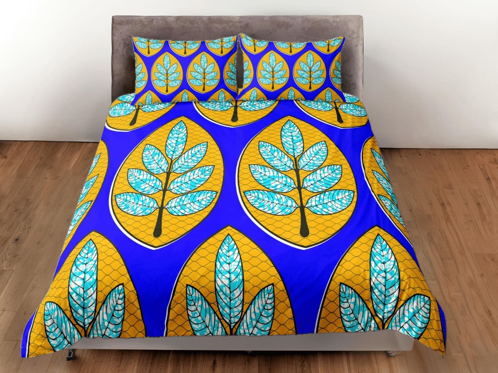 African botanical blue bedding set duvet cover, boho bedding, ethnic tribal designs, afrocentric designer bedding, south a…