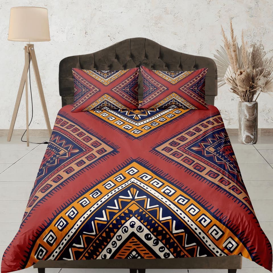 African chevron pattern bedding set duvet cover, boho bedding ethnic tribal designs, afrocentric designer bedding, south a…