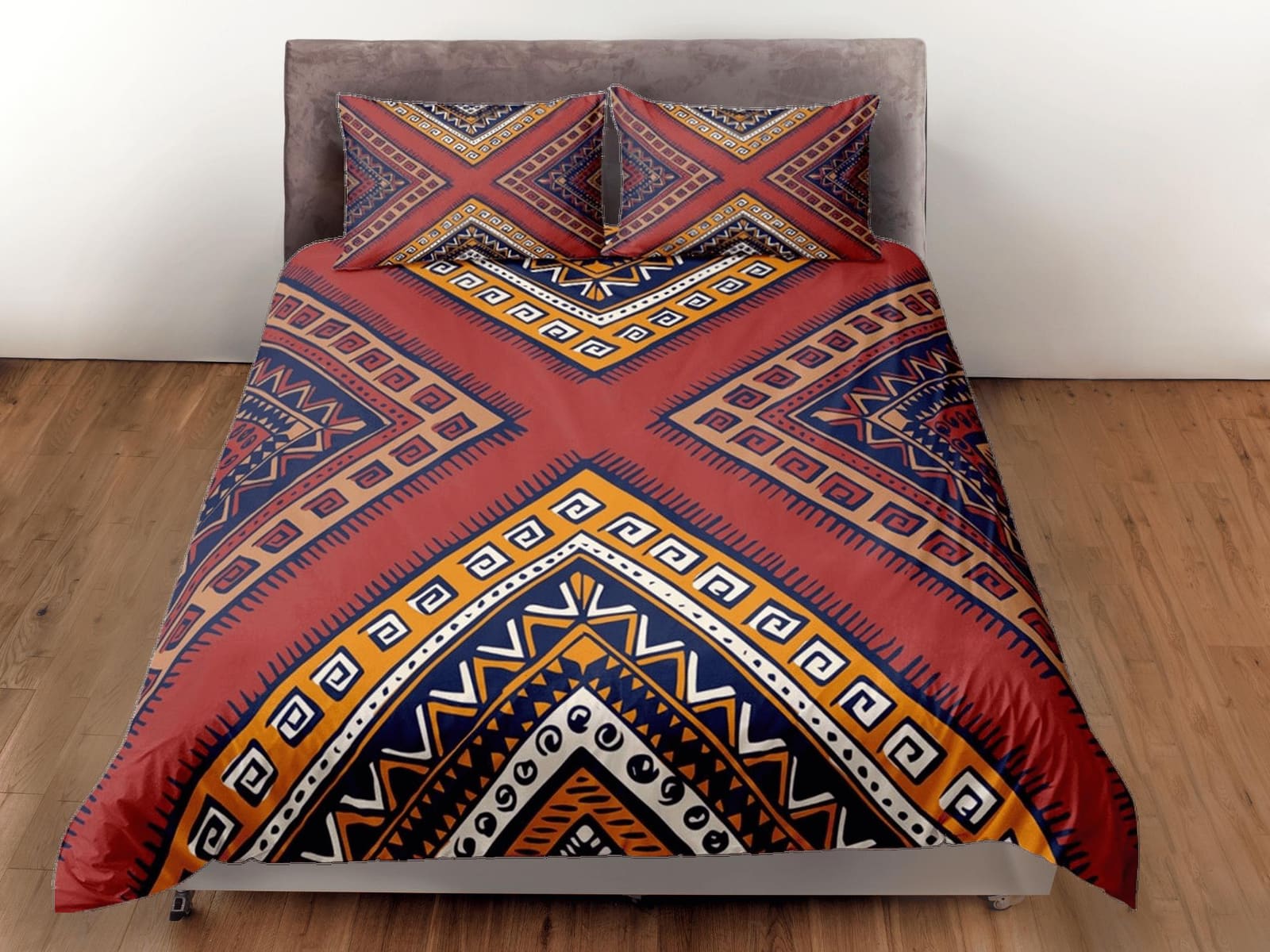 African chevron pattern bedding set duvet cover, boho bedding ethnic tribal designs, afrocentric designer bedding, south a…