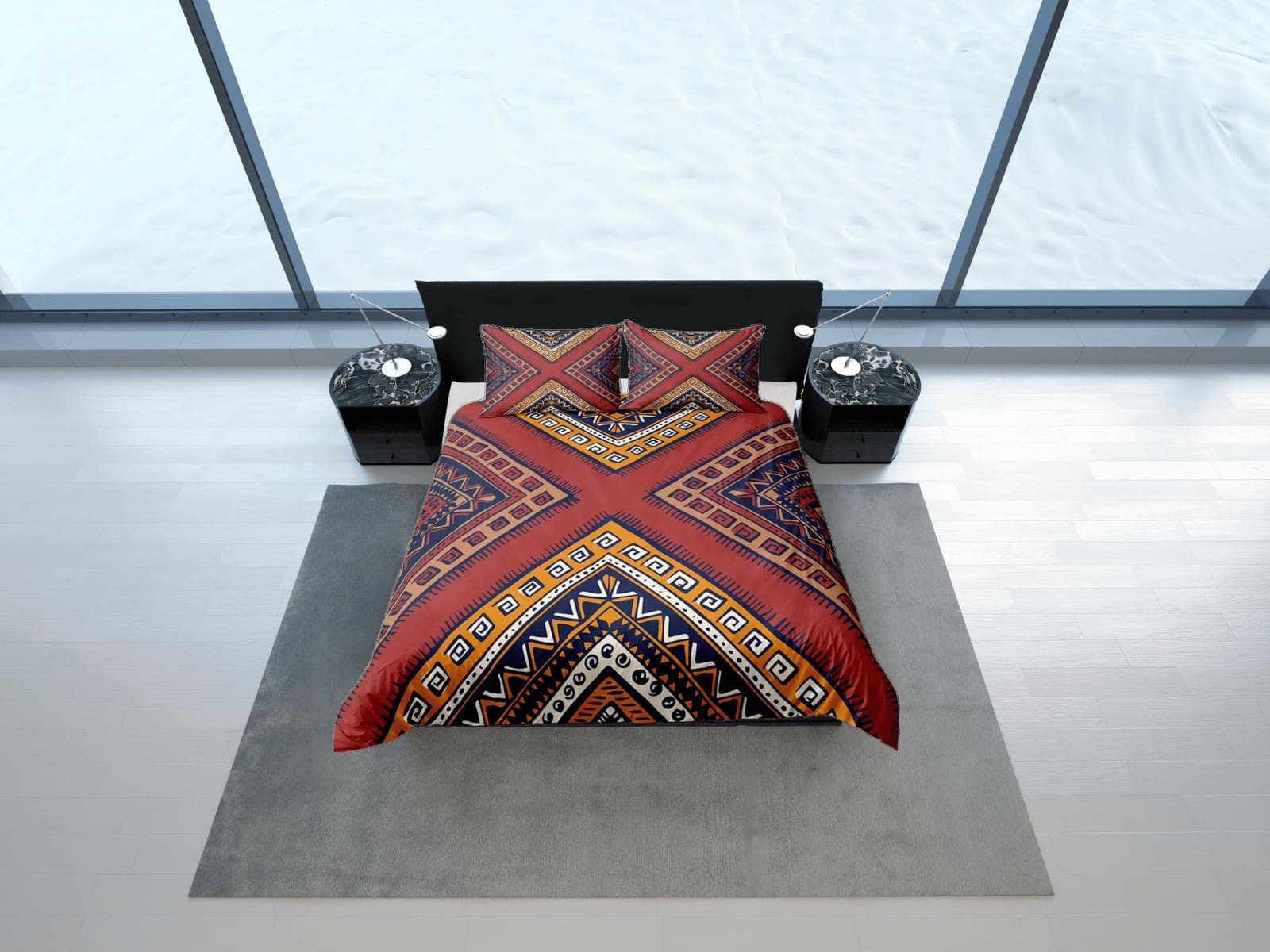 African chevron pattern bedding set duvet cover, boho bedding ethnic tribal designs, afrocentric designer bedding, south a…
