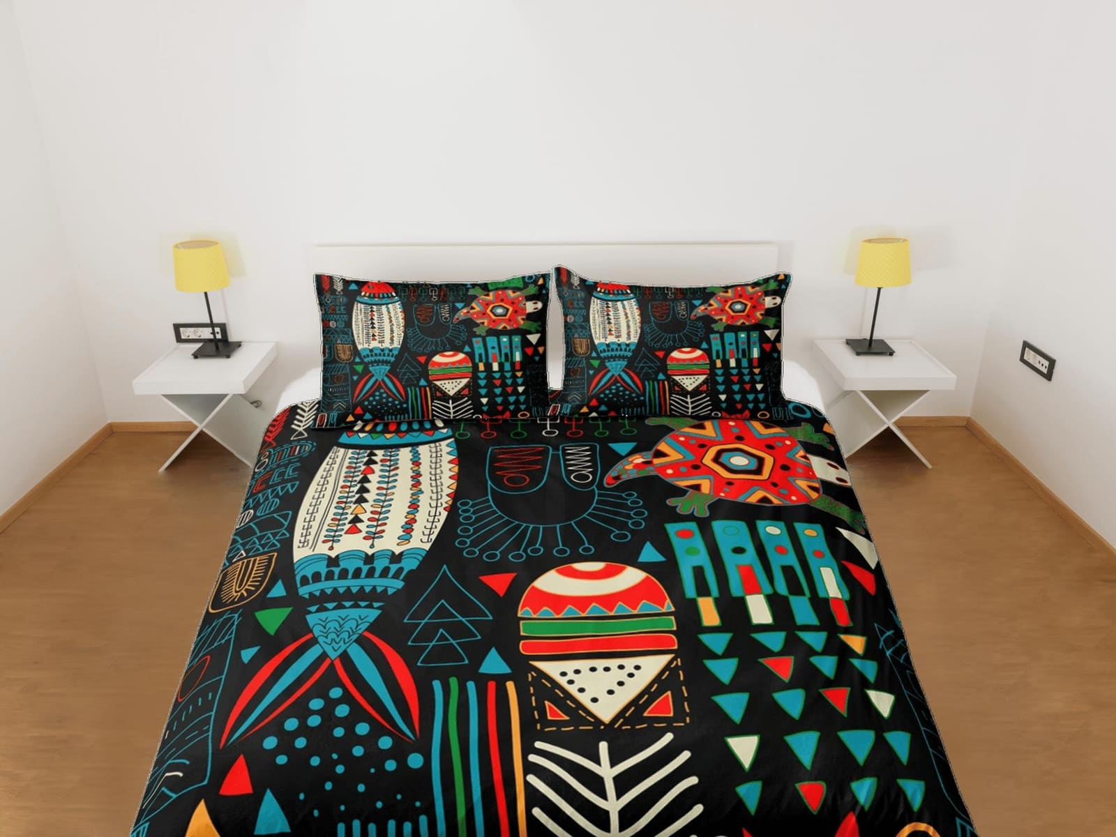 African folk arts colorful bedding set duvet cover, boho bedding, ethnic tribal designs, afrocentric designer bedding, sou…