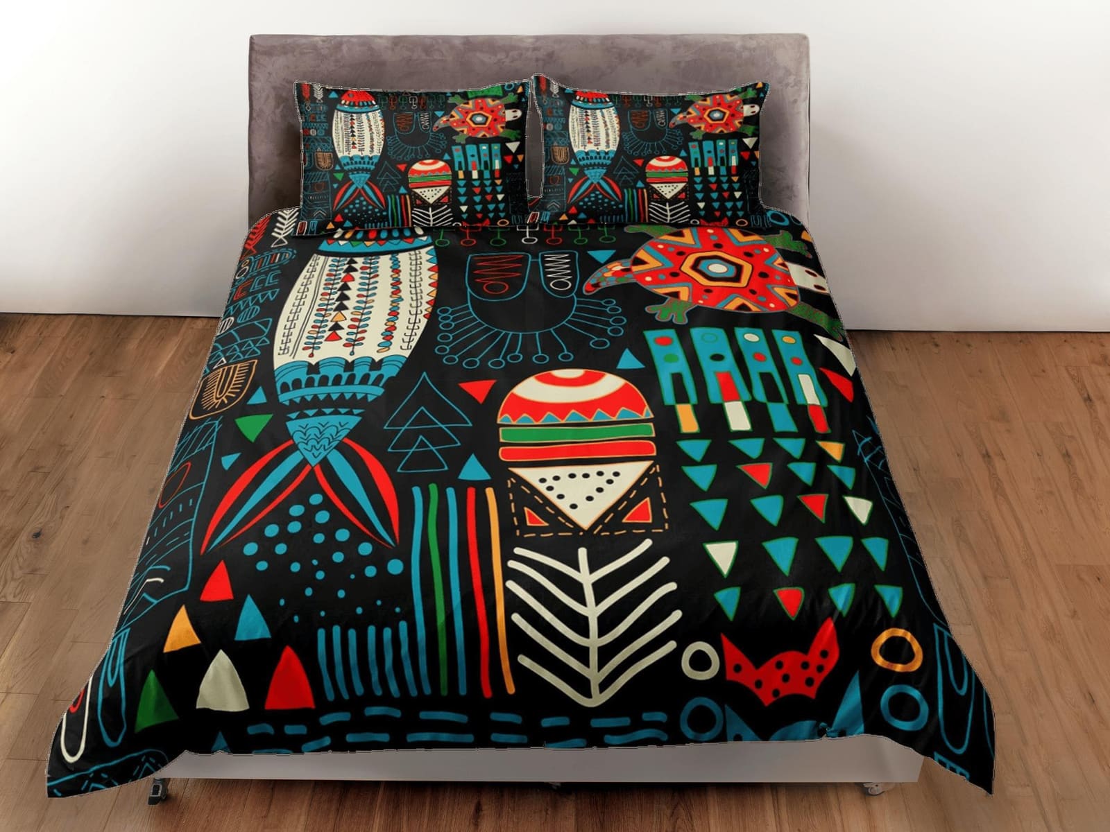 African folk arts colorful bedding set duvet cover, boho bedding, ethnic tribal designs, afrocentric designer bedding, sou…