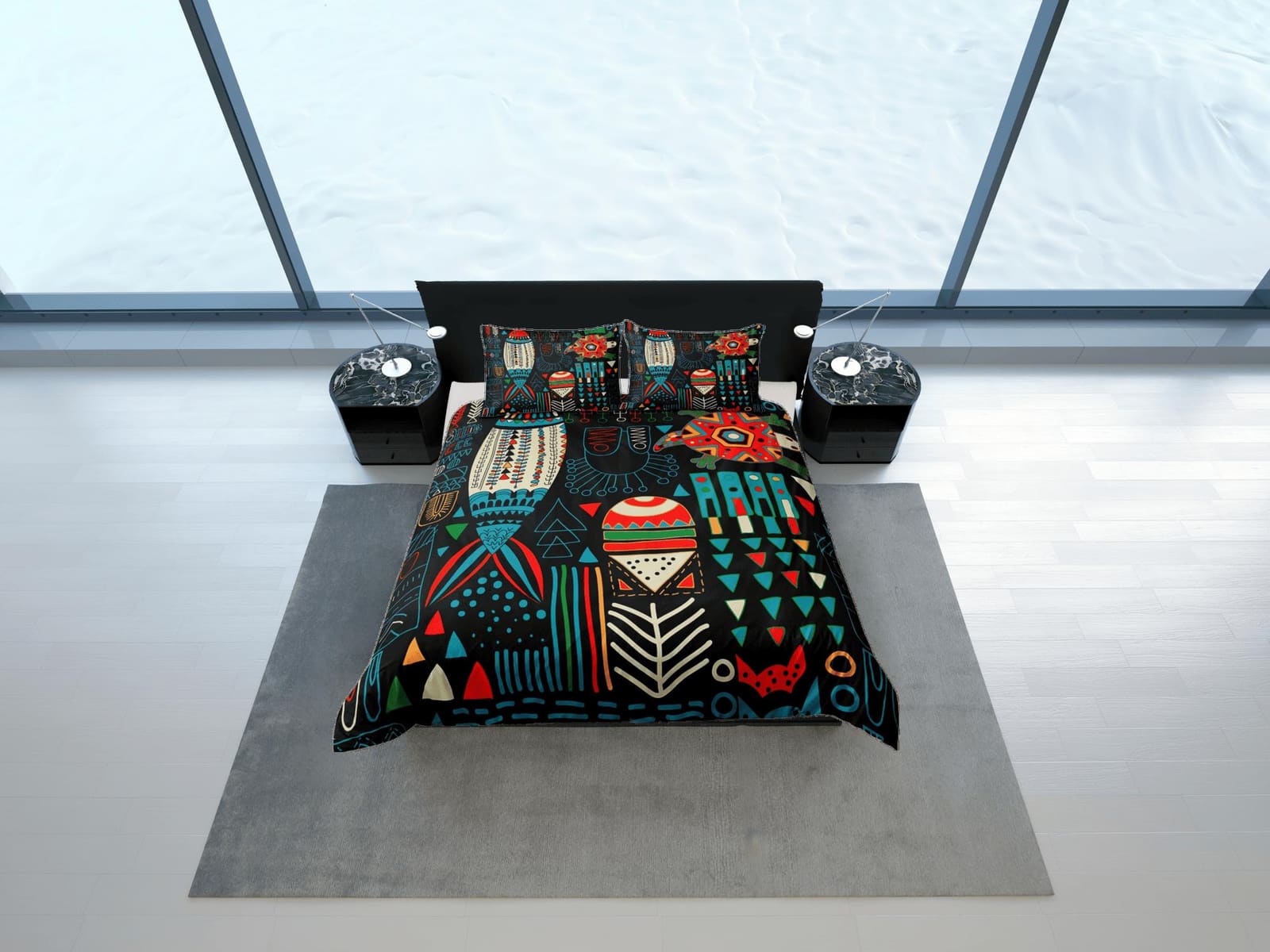 African folk arts colorful bedding set duvet cover, boho bedding, ethnic tribal designs, afrocentric designer bedding, sou…