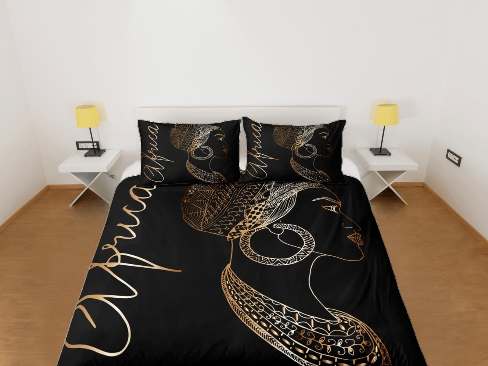 African heritage black bedding set duvet cover, boho bedding, luxurious bronze design, afrocentric designer bedding, south…