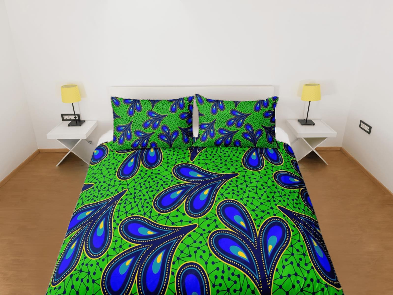 African paisley bedding set green duvet cover, boho bedding set african ethnic designs, afrocentric designer bedding, sout…