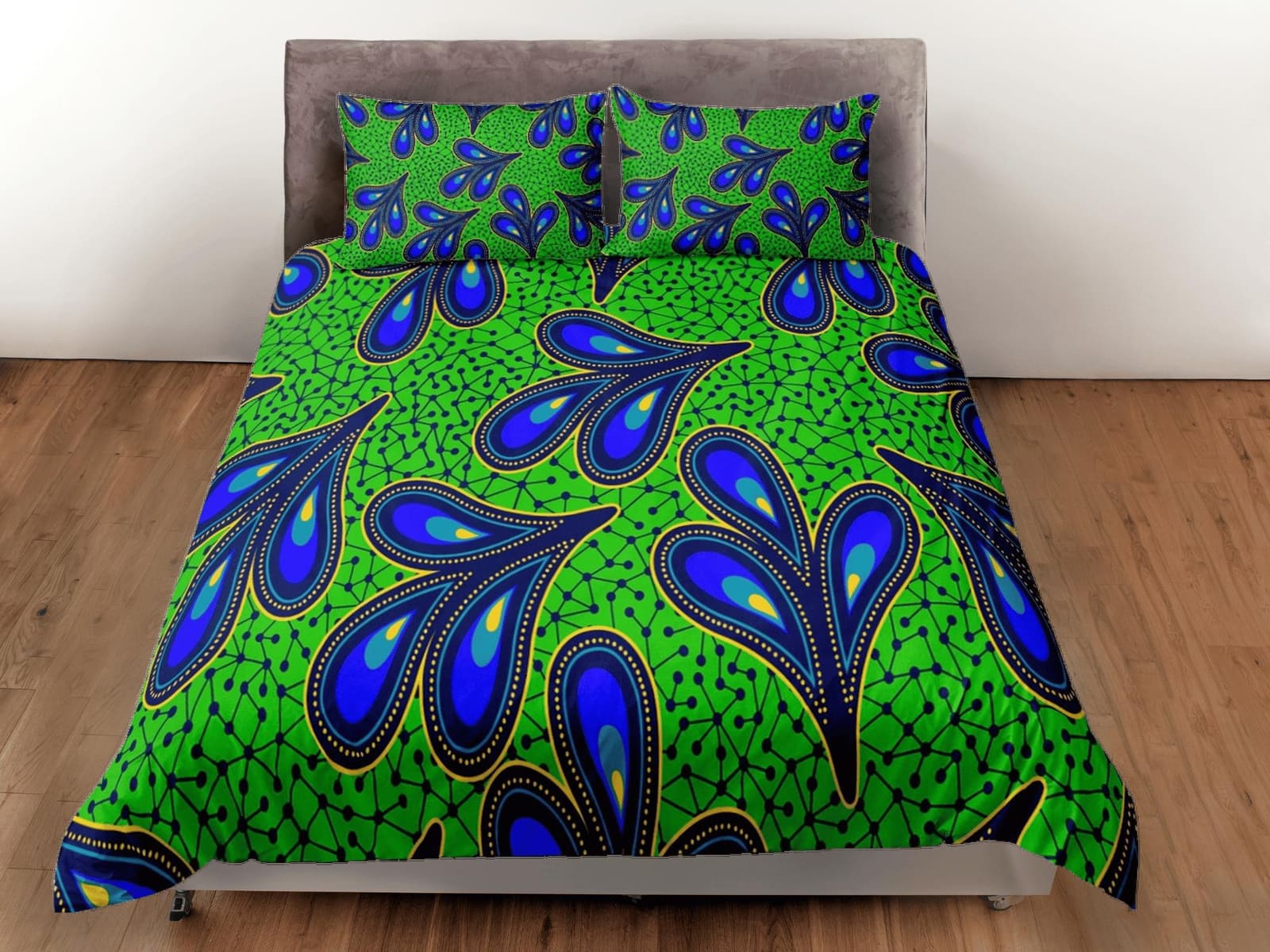 African paisley bedding set green duvet cover, boho bedding set african ethnic designs, afrocentric designer bedding, sout…