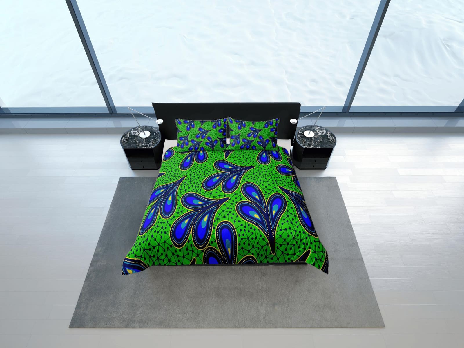 African paisley bedding set green duvet cover, boho bedding set african ethnic designs, afrocentric designer bedding, sout…