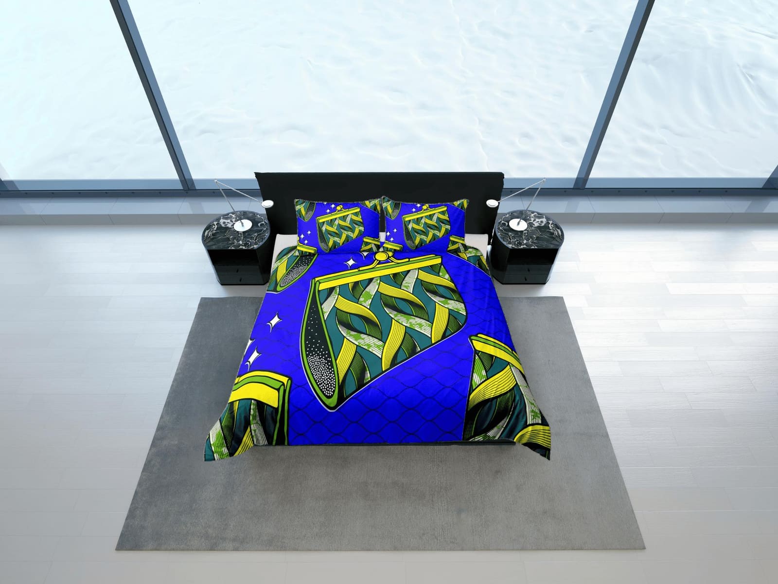 African purse bedding set blue duvet cover, boho bedding set african ethnic tribal designs, afrocentric designer bedding,…