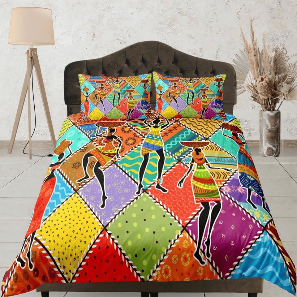 African women patchwork bedding set duvet cover, boho bedding set, ethnic tribal designs, afrocentric designer bedding, so…