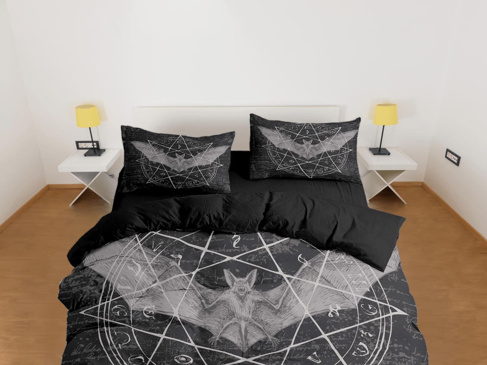 Alchemy goth bat halloween bedding & pillowcase, black duvet cover set dorm bedding, gothic decor, nursery toddler bedding…