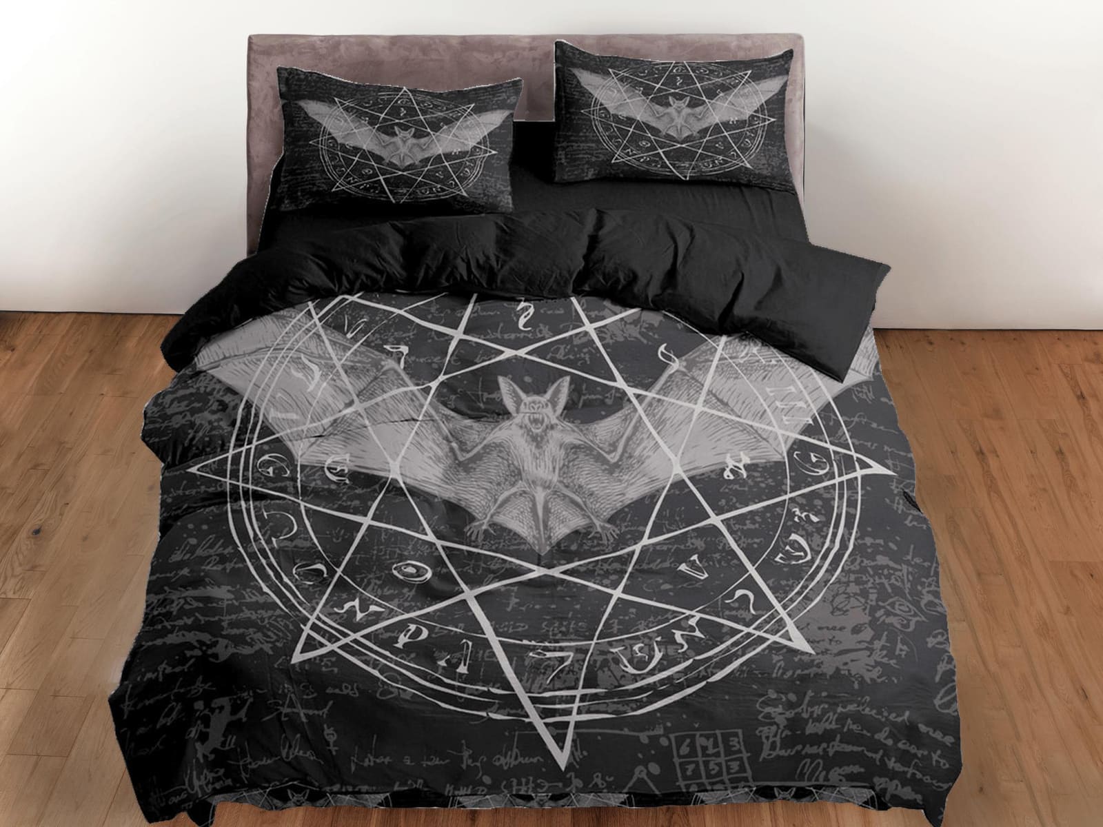 Alchemy goth bat halloween bedding & pillowcase, black duvet cover set dorm bedding, gothic decor, nursery toddler bedding…
