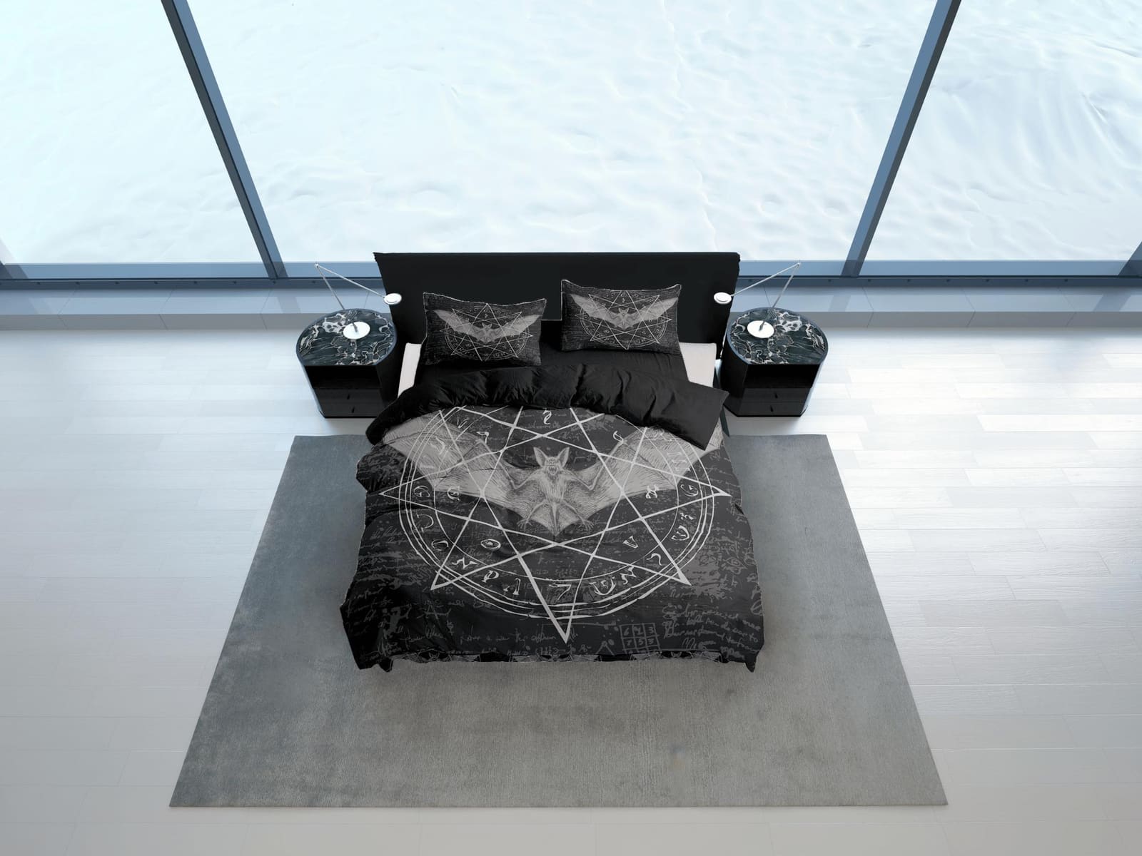 Alchemy goth bat halloween bedding & pillowcase, black duvet cover set dorm bedding, gothic decor, nursery toddler bedding…