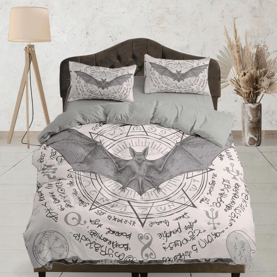 Alchemy gothic bat bedding & pillowcase, halloween duvet cover set dorm bedding, halloween decor, nursery toddler bedding,…