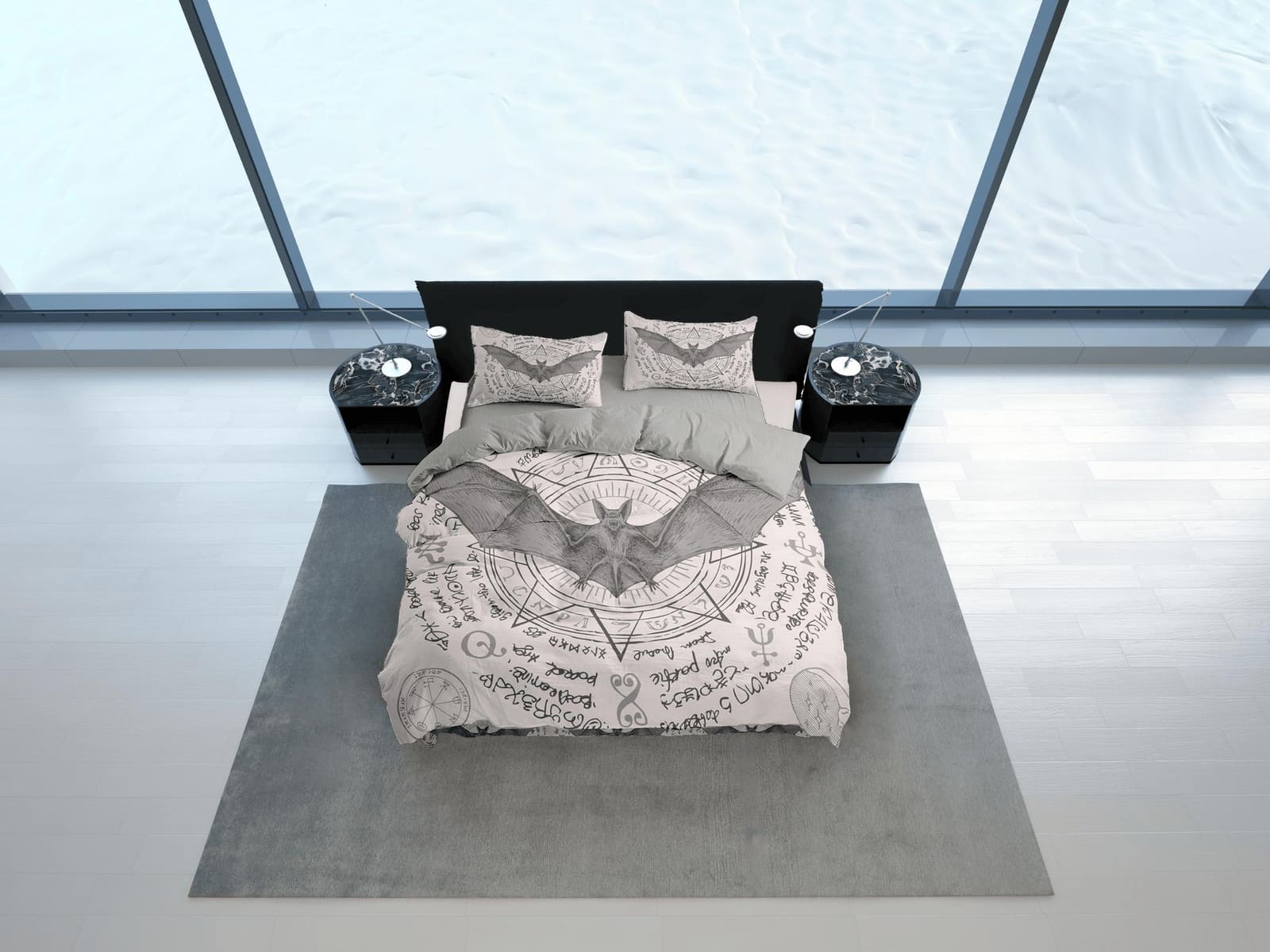Alchemy gothic bat bedding & pillowcase, halloween duvet cover set dorm bedding, halloween decor, nursery toddler bedding,…