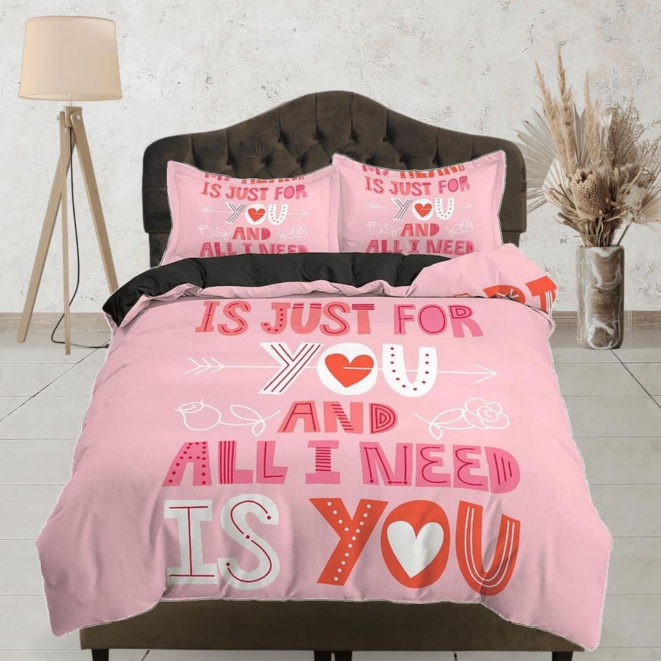 ALL I NEED is YOU Pink Bedding Set, Girly Dorm Bedding, Duvet Cover and Pillowcase, Aesthetic Duvet Cover King Queen Full…