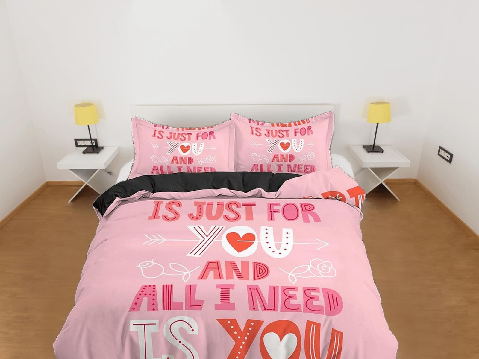 ALL I NEED is YOU Pink Bedding Set, Girly Dorm Bedding, Duvet Cover and Pillowcase, Aesthetic Duvet Cover King Queen Full…