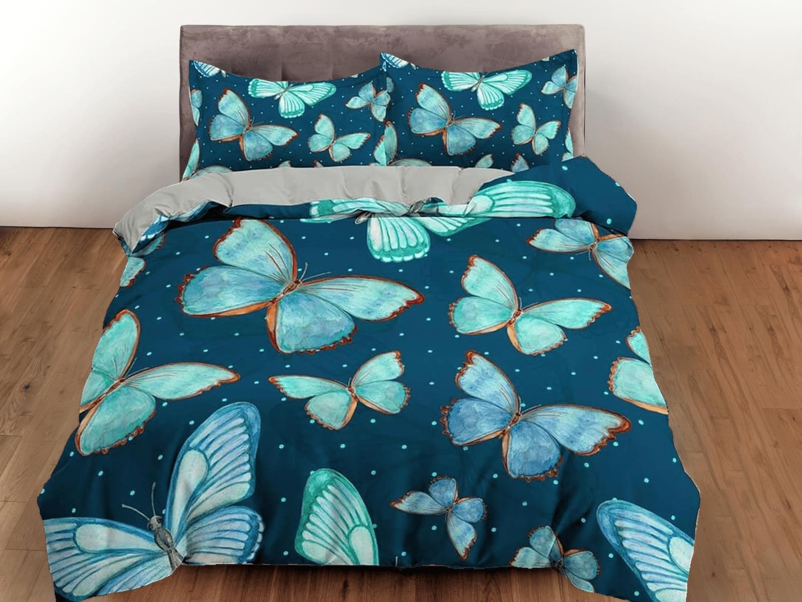 Aqua blue cyan butterfly bedding boho chic aesthetic duvet cover, dorm bedding full size adult duvet king queen twin, nurs…
