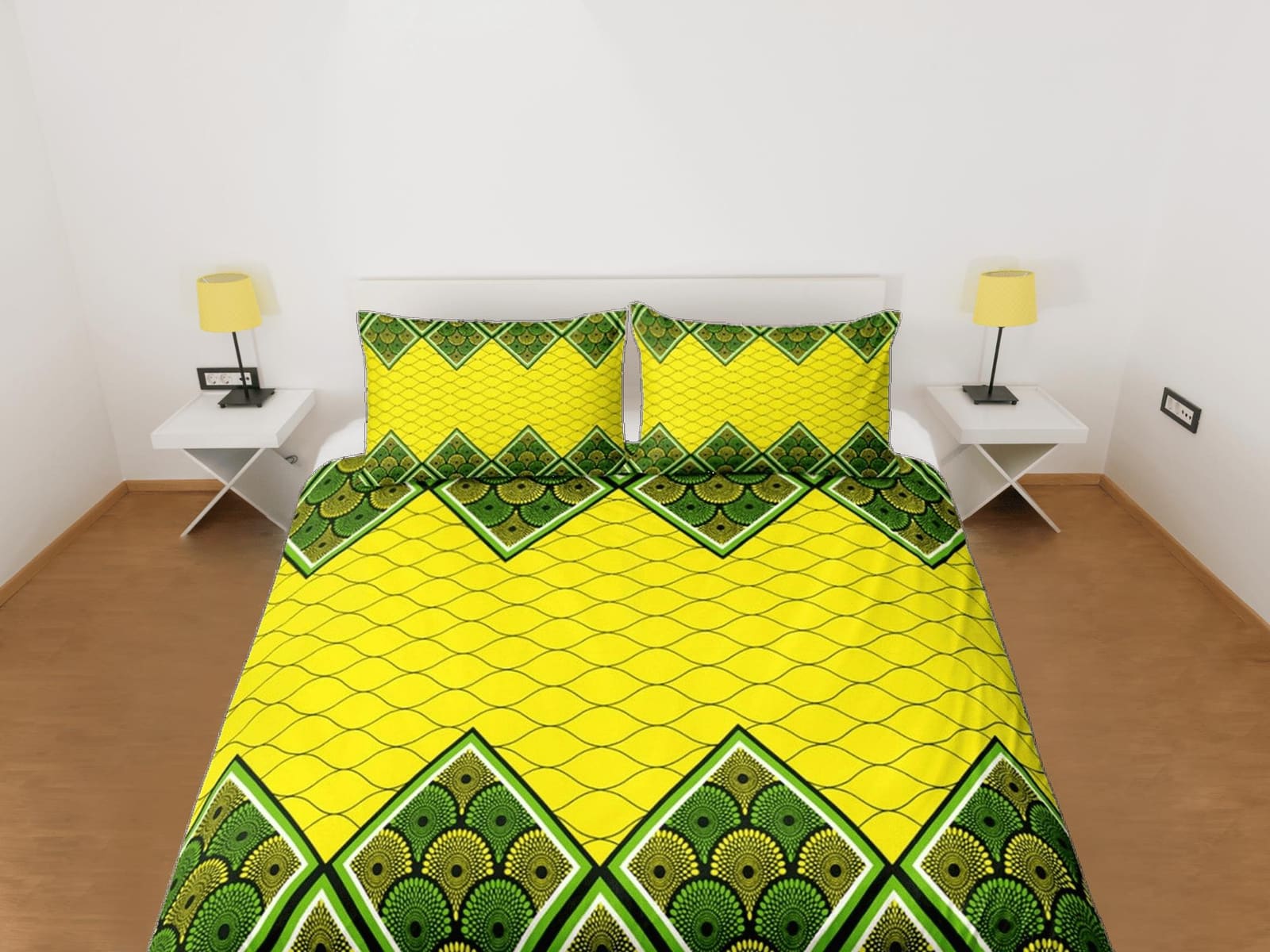 Artistic african geometric bedding set yellow duvet cover, boho bedding ethnic designs, afrocentric designer bedding, sout…