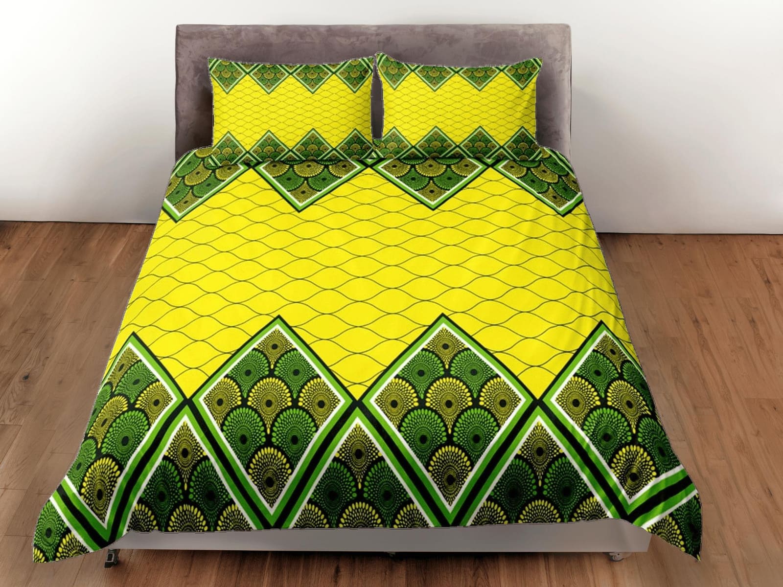 Artistic african geometric bedding set yellow duvet cover, boho bedding ethnic designs, afrocentric designer bedding, sout…
