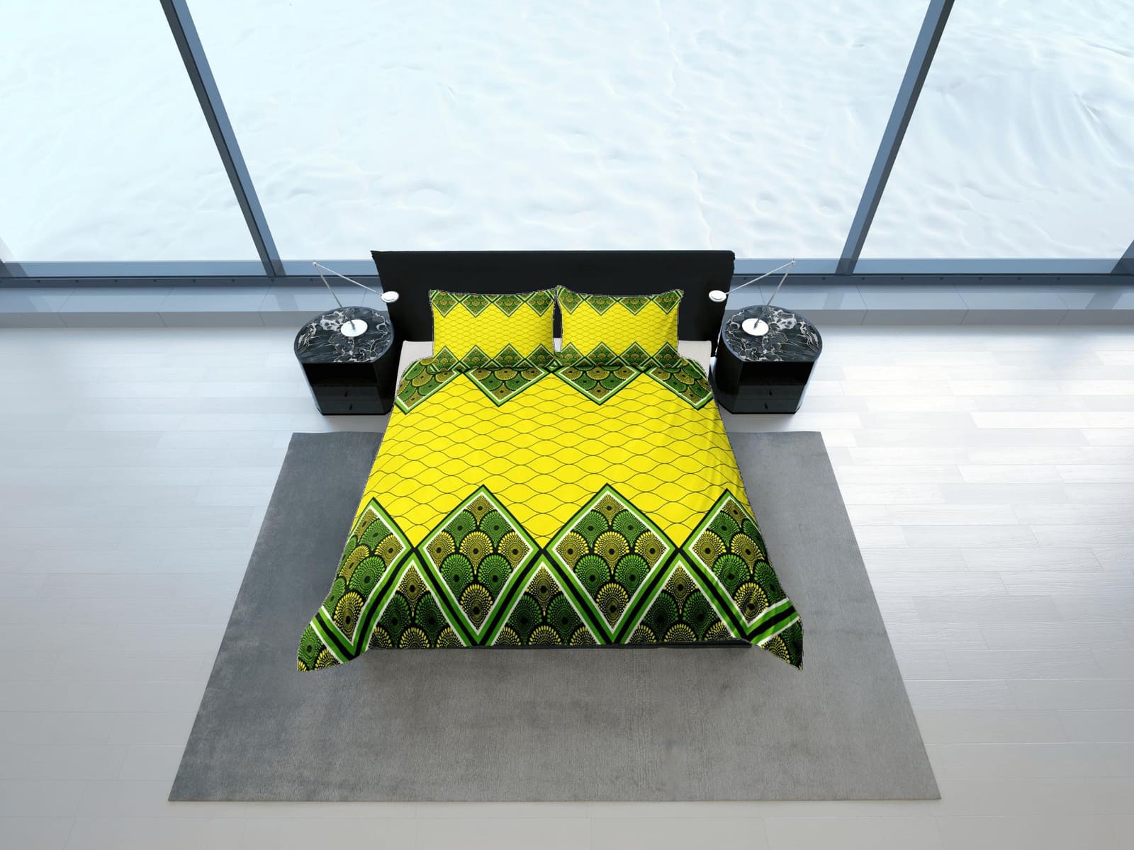 Artistic african geometric bedding set yellow duvet cover, boho bedding ethnic designs, afrocentric designer bedding, sout…