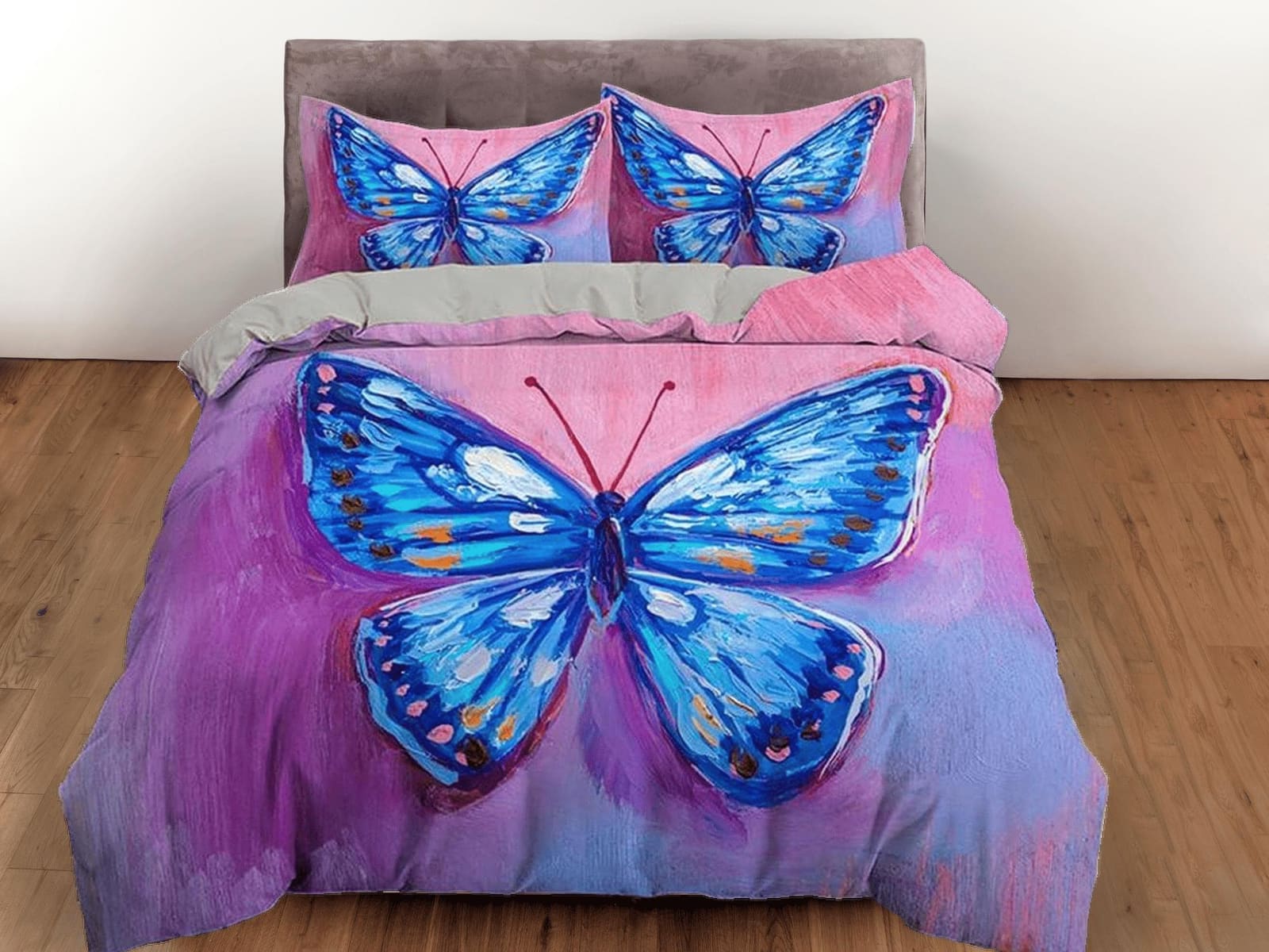 Artistic blue butterfly bedding boho chic aesthetic pink purple duvet cover, dorm bedding full size duvet king queen twin,…