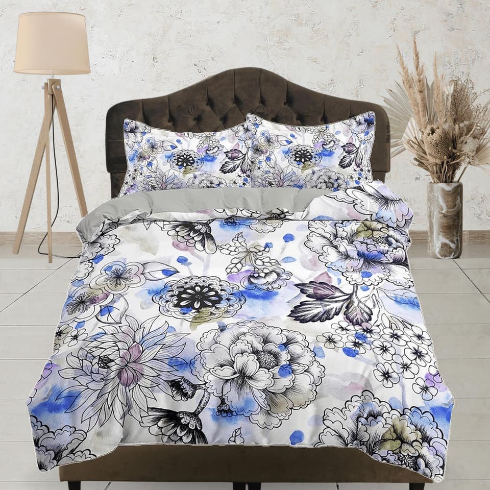 Artistic floral duvet cover colorful bedding, teen girl bedroom, baby girl crib bedding boho maximalist bedspread aestheti…