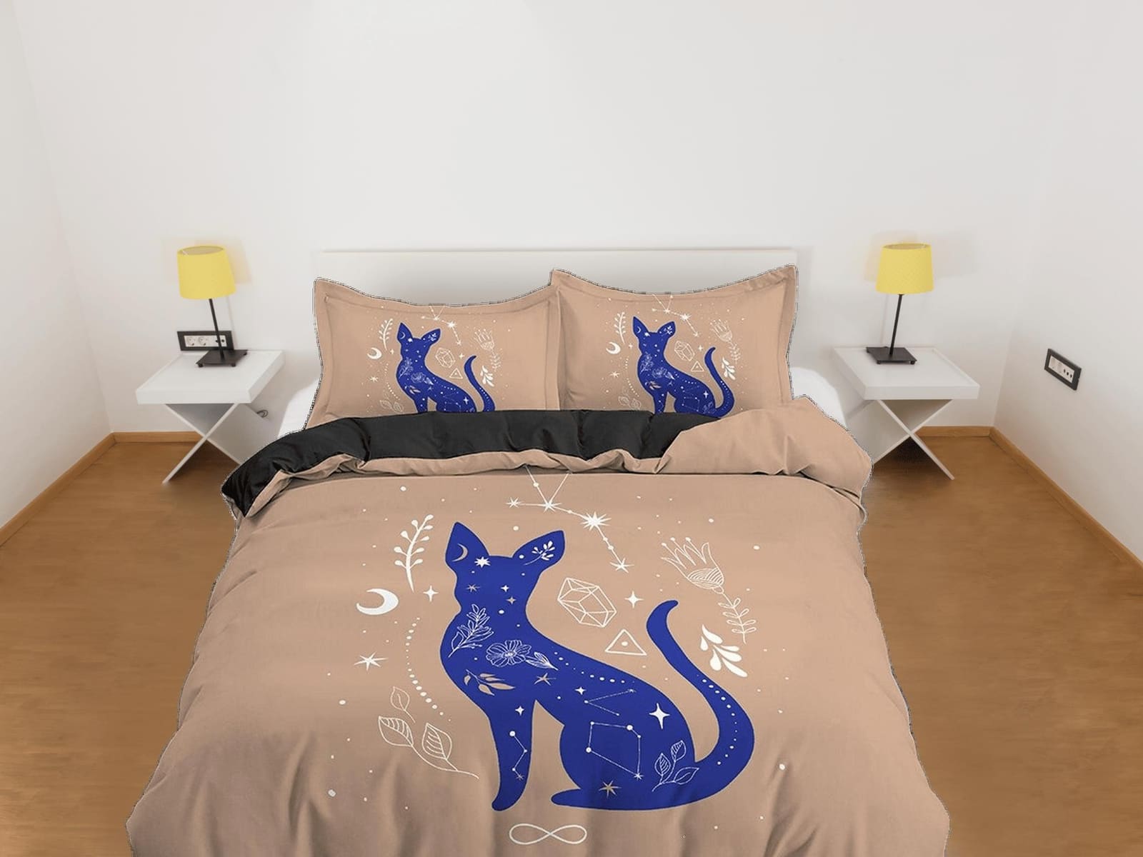 Astrology Zodiac Mystic Cat Boho Bedding, Bohemian Dorm Bedding, Duvet Cover Set, Aesthetic Duvet Cover King Queen Full Tw…