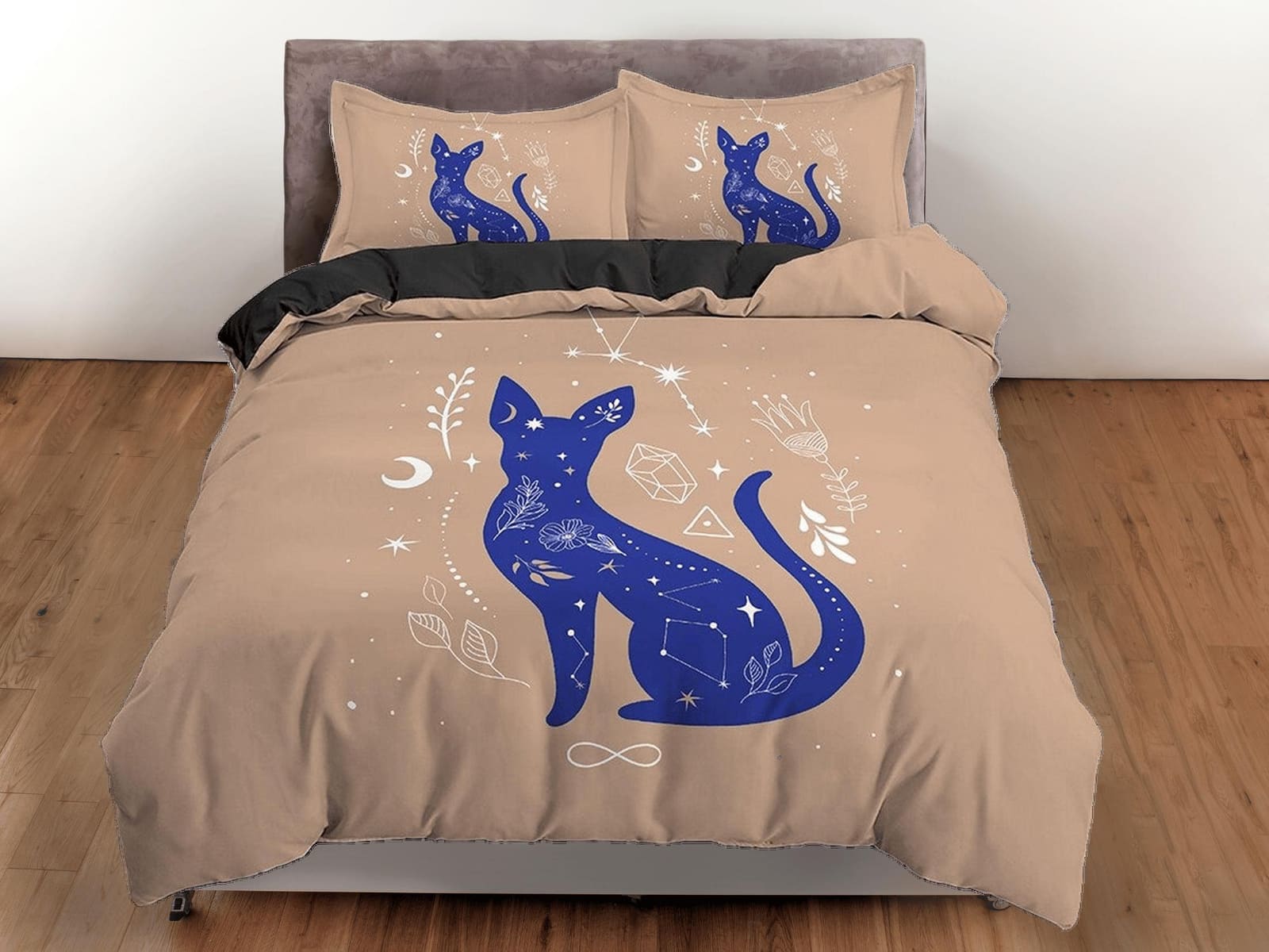 Astrology Zodiac Mystic Cat Boho Bedding, Bohemian Dorm Bedding, Duvet Cover Set, Aesthetic Duvet Cover King Queen Full Tw…