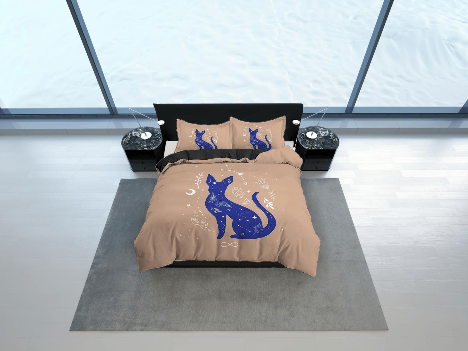 Astrology Zodiac Mystic Cat Boho Bedding, Bohemian Dorm Bedding, Duvet Cover Set, Aesthetic Duvet Cover King Queen Full Tw…