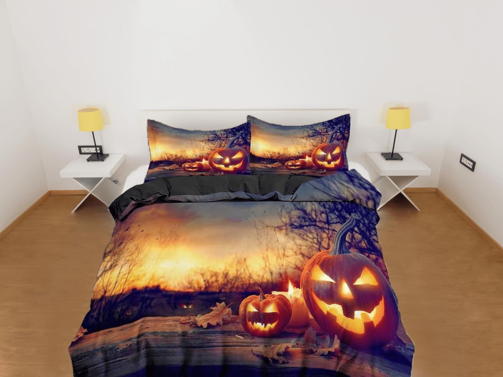 Autumn pumpkin halloween bedding & pillowcase, gothic duvet cover, dorm bedding, halloween goth decor toddler bedding, hal…