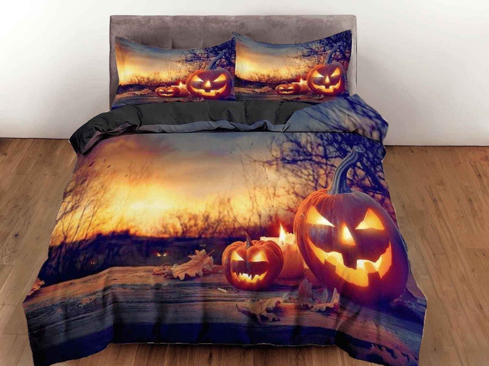 Autumn pumpkin halloween bedding & pillowcase, gothic duvet cover, dorm bedding, halloween goth decor toddler bedding, hal…