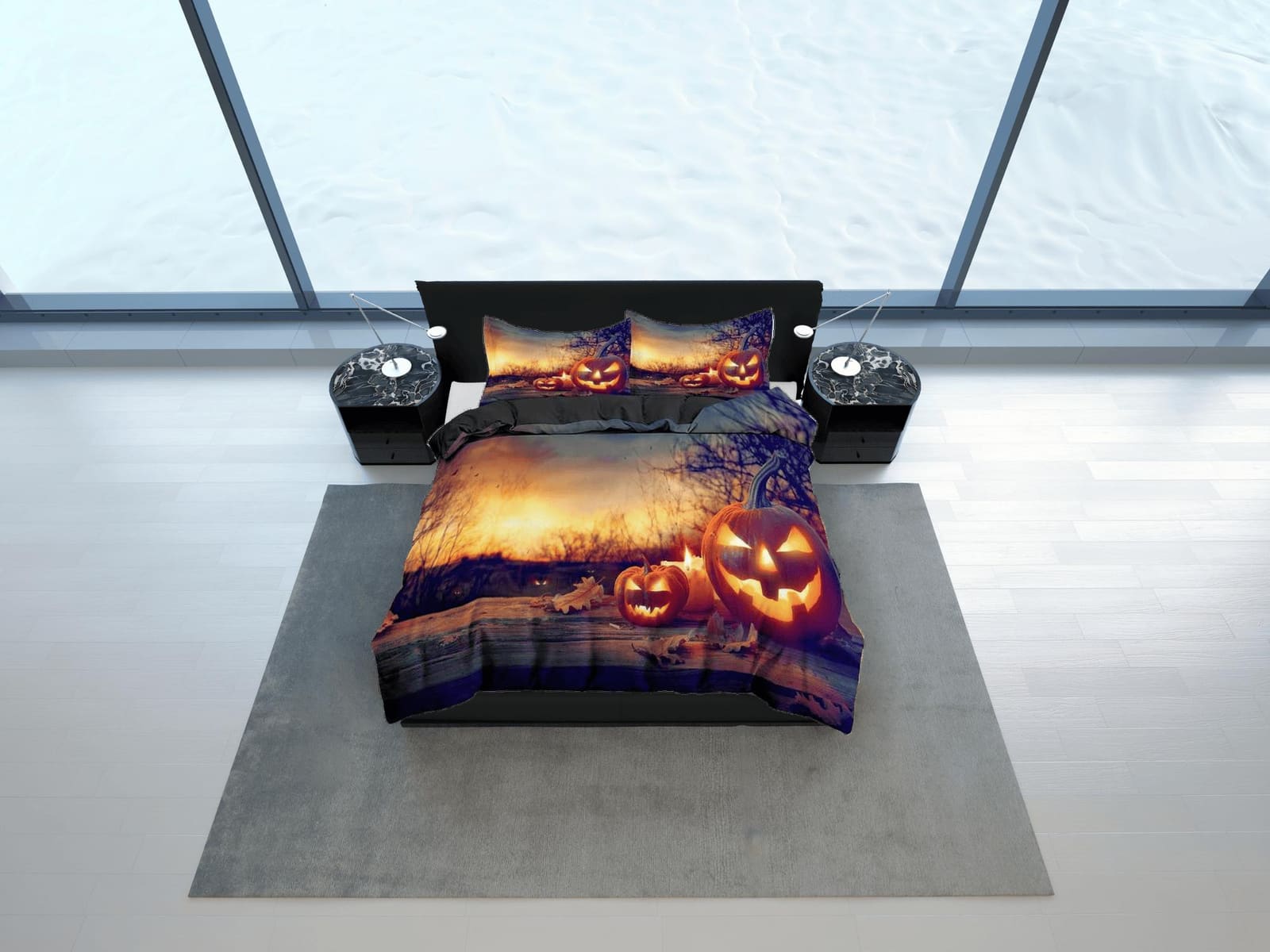 Autumn pumpkin halloween bedding & pillowcase, gothic duvet cover, dorm bedding, halloween goth decor toddler bedding, hal…