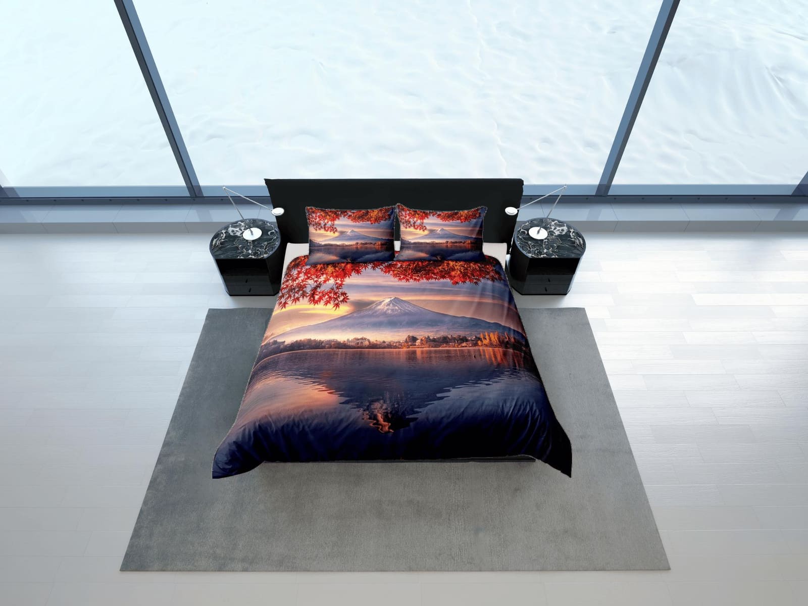 Autumn view of mt fuji japan oriental bedding, aesthetic duvet, japanese duvet cover set for king, queen, full, twin, sing…