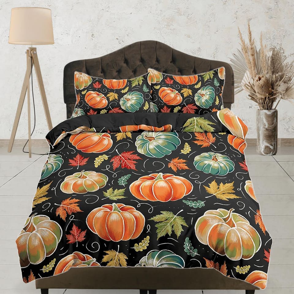 Autumn vintage halloween full size bedding & pillowcase, duvet cover set dorm bedding, halloween decor, shabby chic beddin…