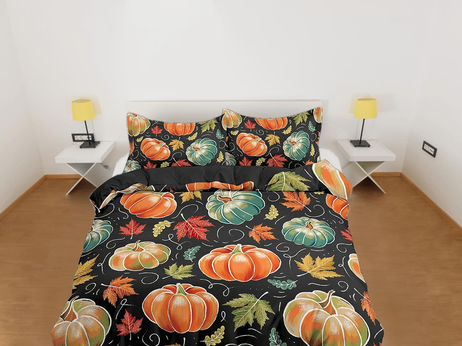 Autumn vintage halloween full size bedding & pillowcase, duvet cover set dorm bedding, halloween decor, shabby chic beddin…