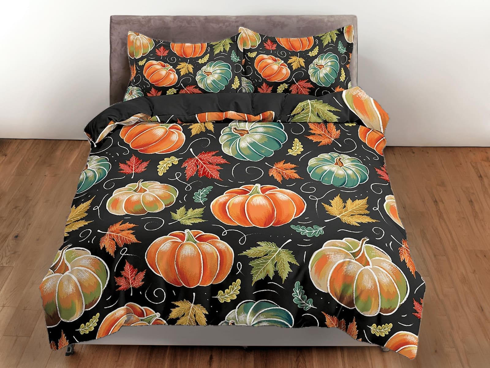Autumn vintage halloween full size bedding & pillowcase, duvet cover set dorm bedding, halloween decor, shabby chic beddin…