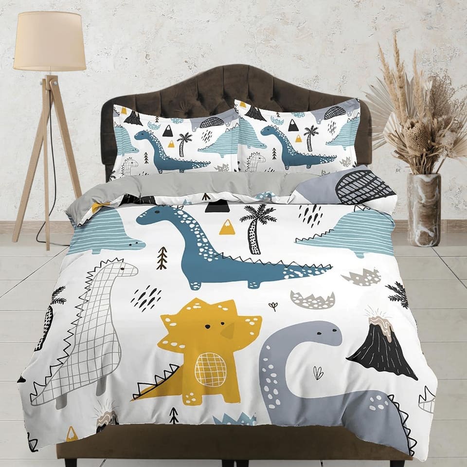 Baby Dinosaurs Toddler Bedding, Unique Duvet Cover for Nursery Kids, Crib Bedding, Colorful Zipper Bedding, King Queen Ful…