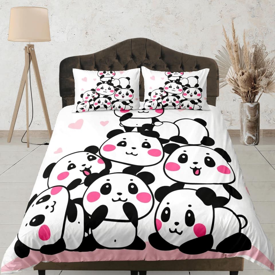 Baby panda club duvet cover for kids, bedding set full, king, queen, dorm bedding, toddler bedding, aesthetic bedspread, p…